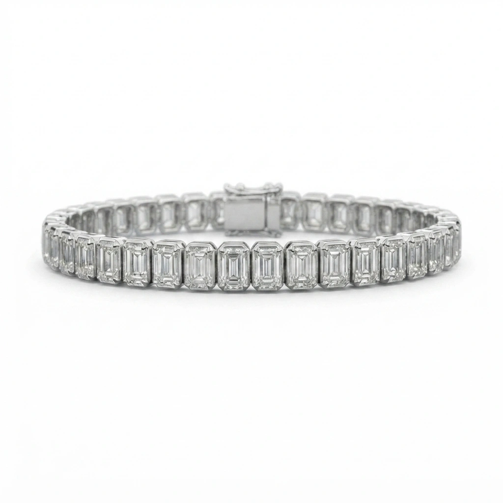 PT950 Platinum Emerald Cut Diamond Tennis Bracelet view 3