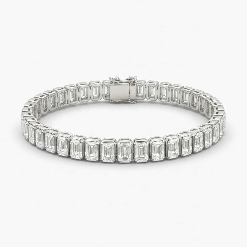 PT950 Platinum Emerald Cut Diamond Tennis Bracelet view 4