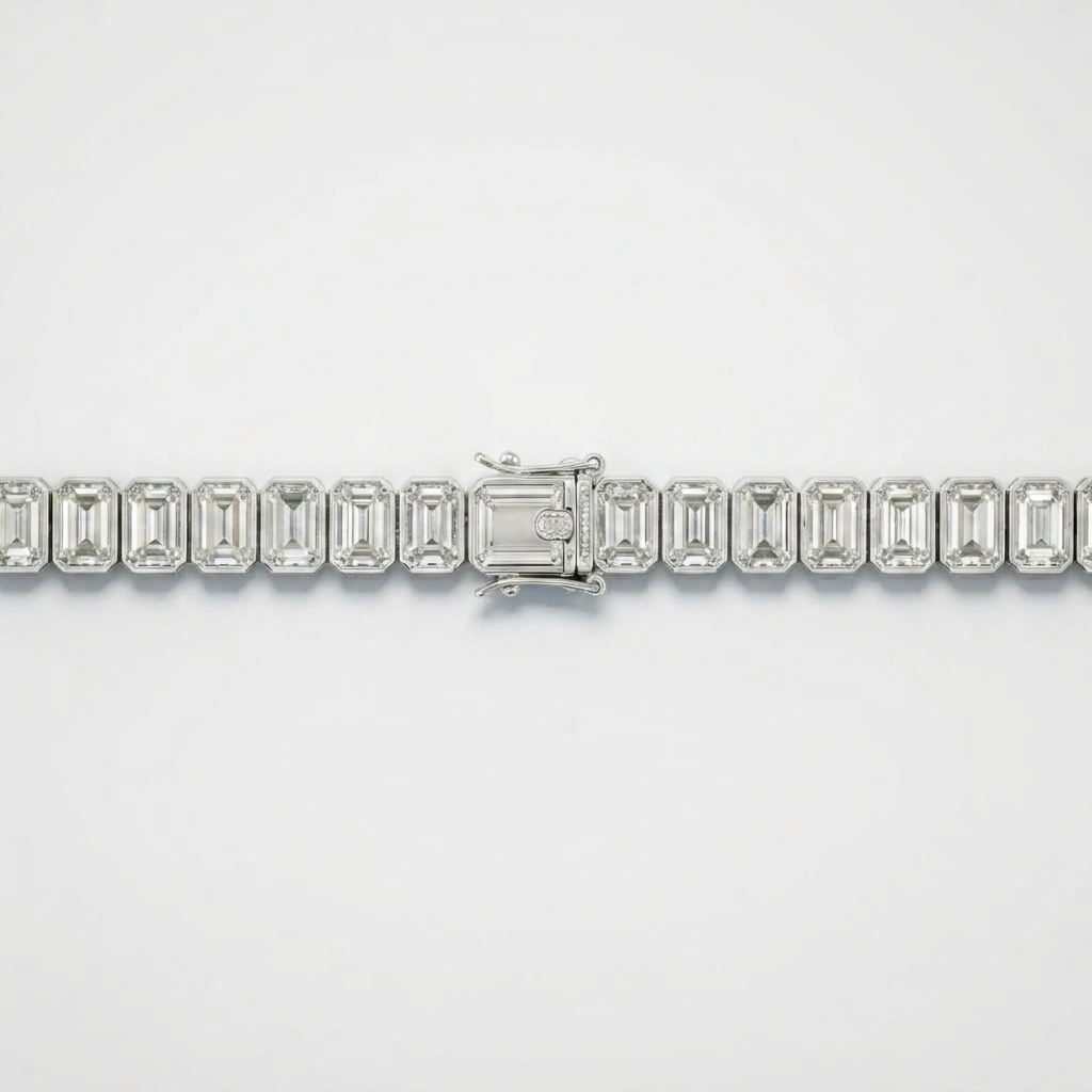 PT950 Platinum Emerald Cut Diamond Tennis Bracelet view 5