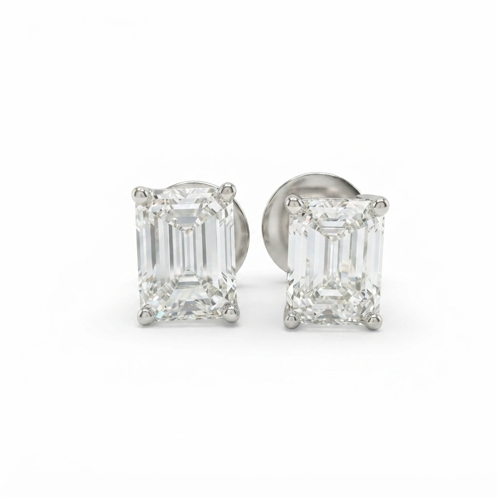 PT950 Platinum Emerald-Cut Lab-Grown Diamond Stud Earrings view 3