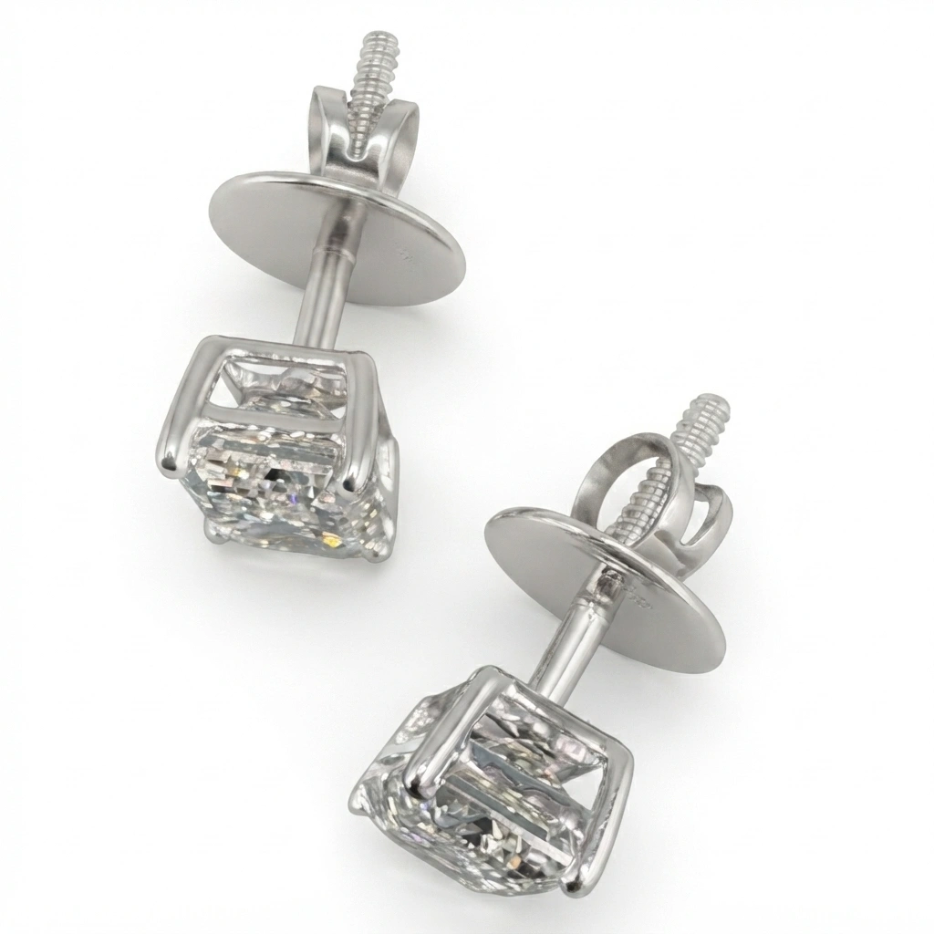 PT950 Platinum Emerald-Cut Lab-Grown Diamond Stud Earrings view 4