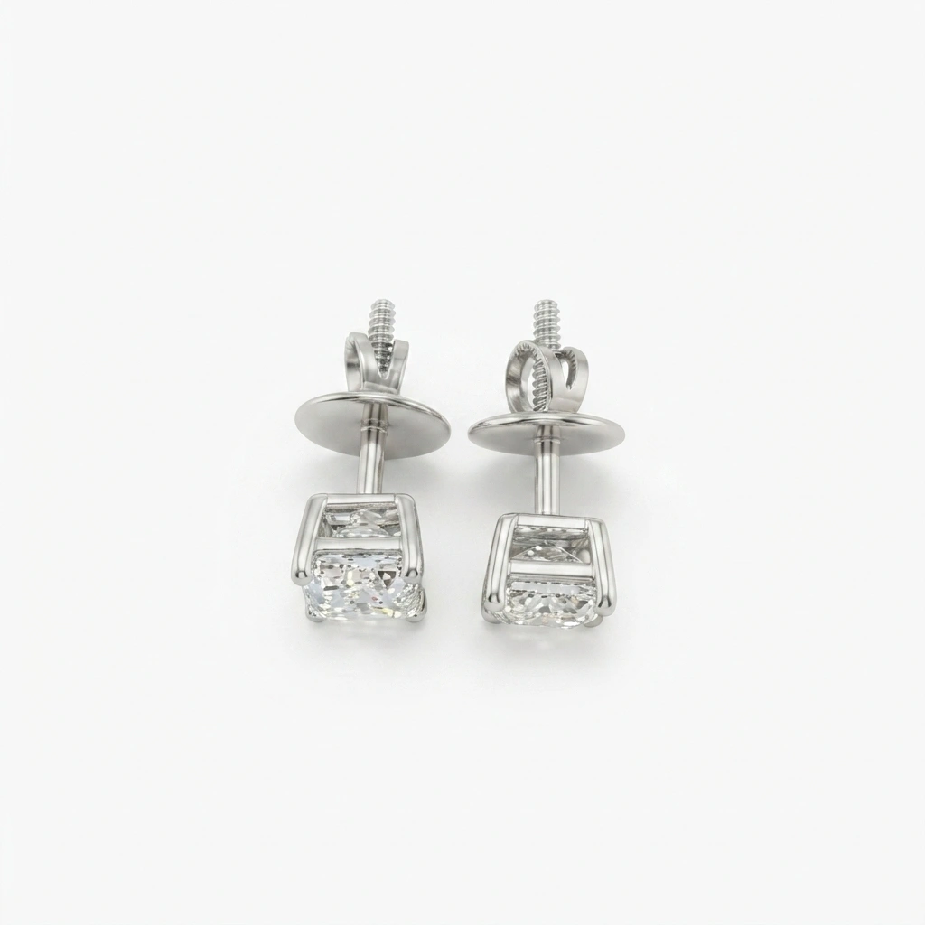 PT950 Platinum Emerald-Cut Lab-Grown Diamond Stud Earrings view 5