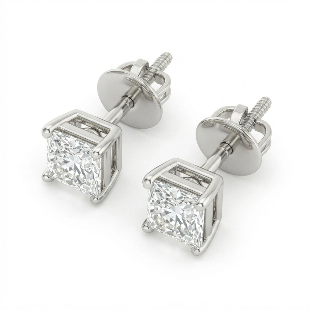 PT950 Platinum Emerald-Cut Lab-Grown Diamond Stud Earrings view 7