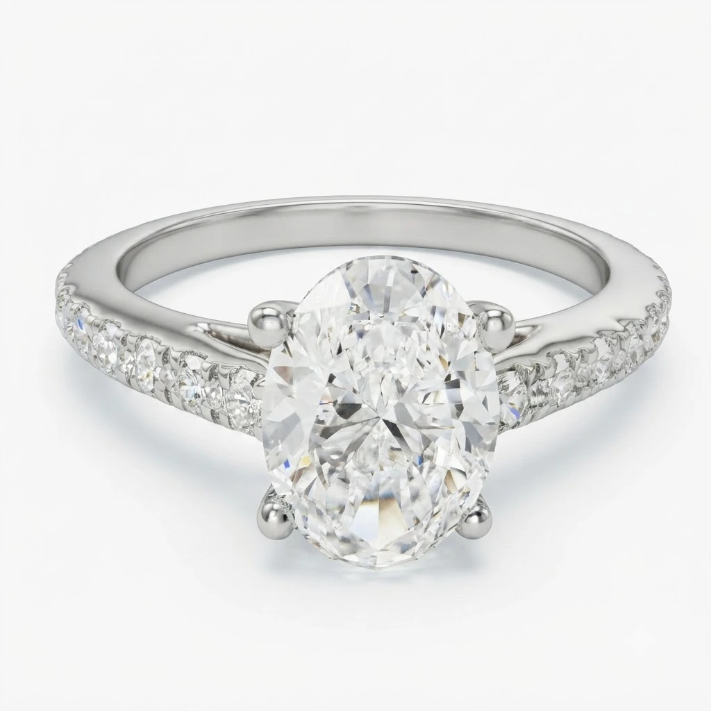 PT950 Platinum Oval Diamond Ring with Round Accents | IGI Certified view 3