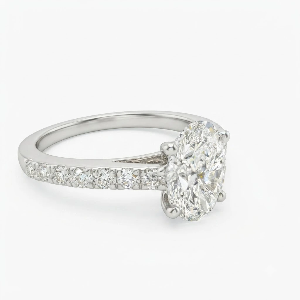 PT950 Platinum Oval Diamond Ring with Round Accents | IGI Certified view 6