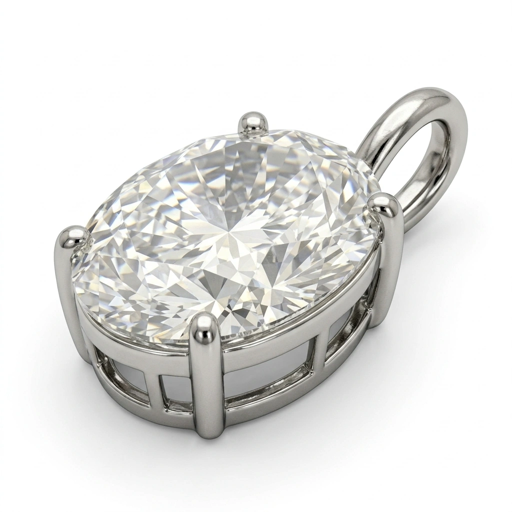 PT950 Platinum Oval Diamond Solitaire Pendant view 4