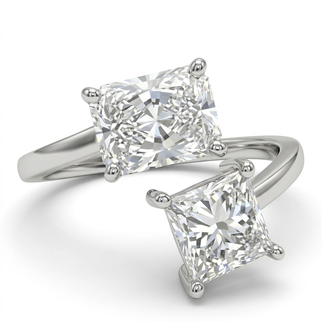 PT950 Platinum Princess-Cut & Radiant-Cut Lab-Grown Diamond Engagement Ring view 3