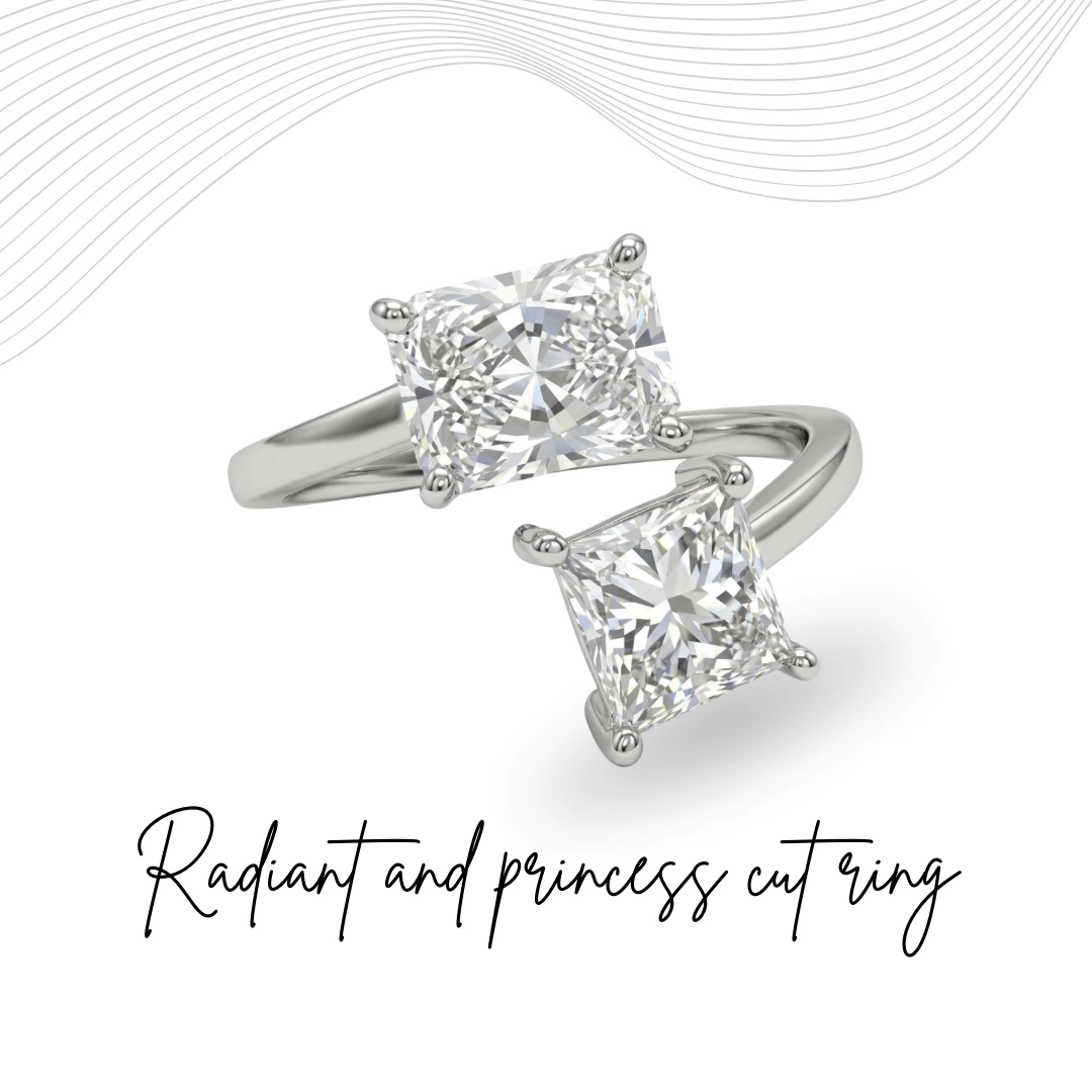 PT950 Platinum Princess-Cut & Radiant-Cut Lab-Grown Diamond Engagement Ring