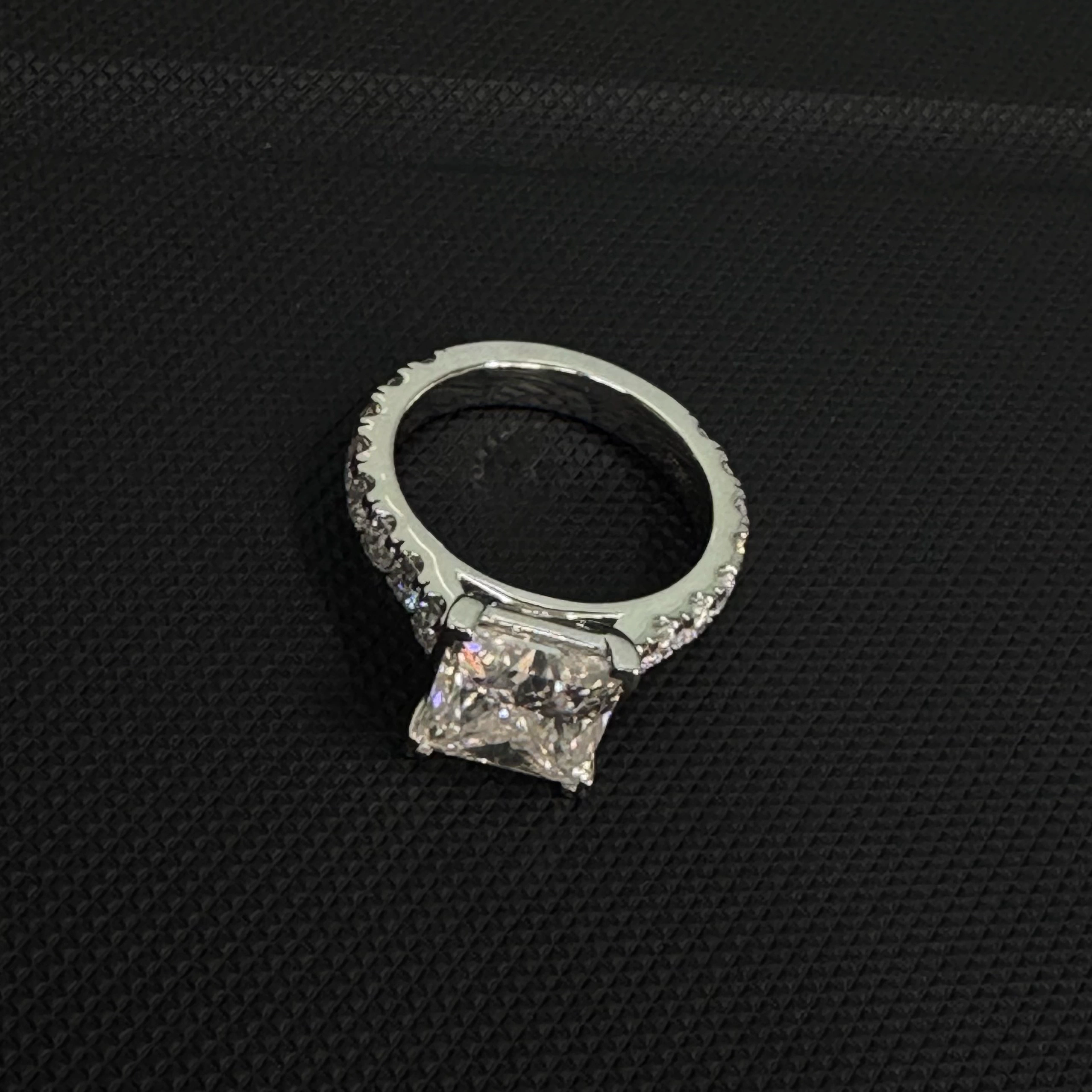 PT950 Platinum Princess Cut Diamond Engagement Ring 4.66 CT | 3.5 CT Princess Solitaire with Round Diamond Accents view 3
