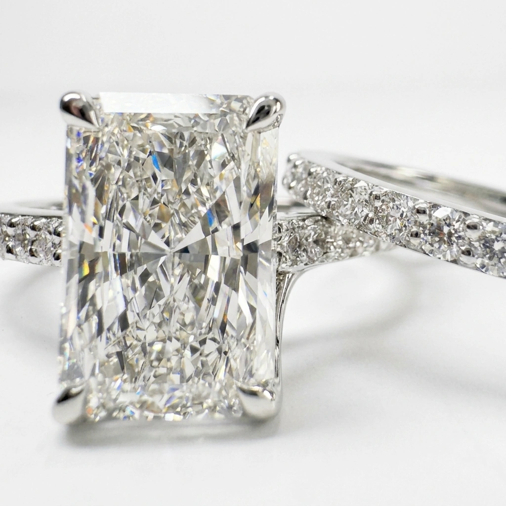 PT950 Platinum Radiant & Round Lab-Grown Diamond Engagement Ring view 7