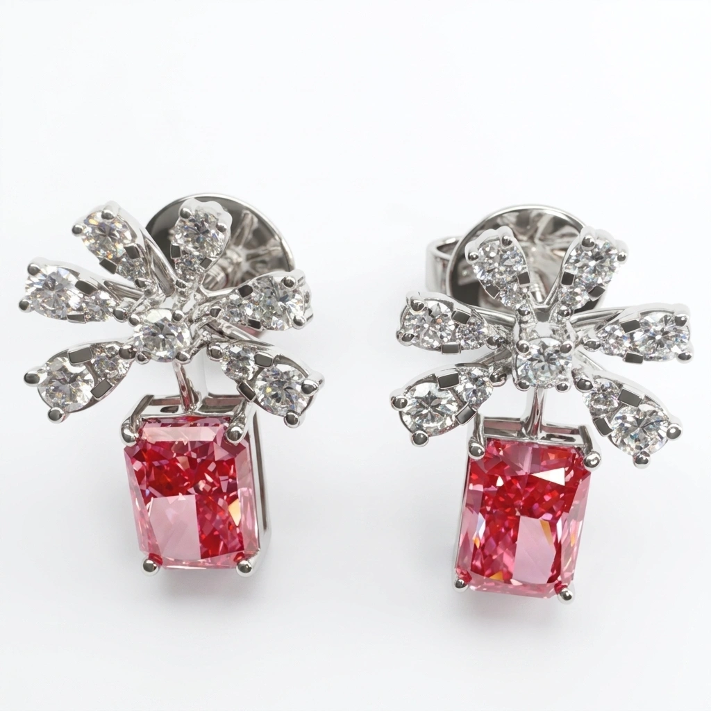 PT950 Platinum Round & Radiant-Cut Lab-Grown Diamond Earrings view 3