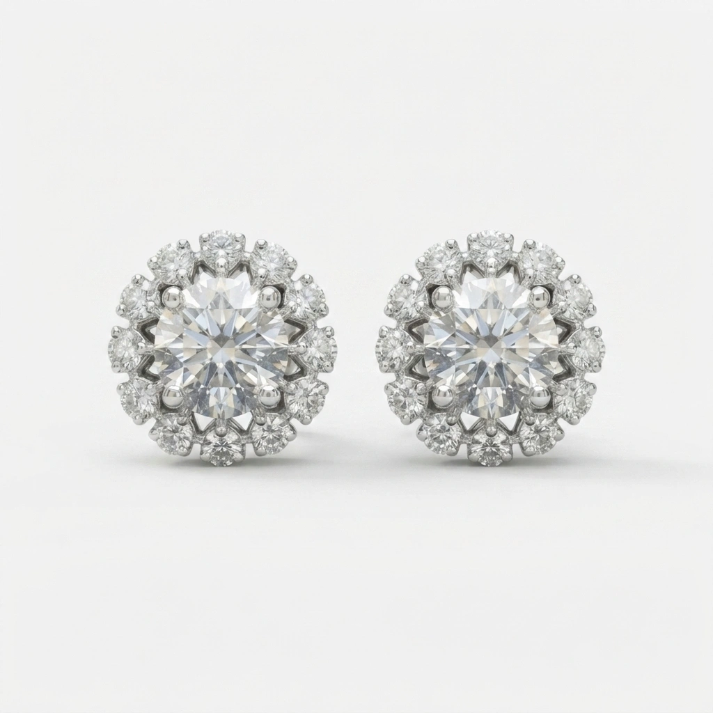 PT950 Platinum Round Brilliant Halo Diamond Stud Earrings view 3