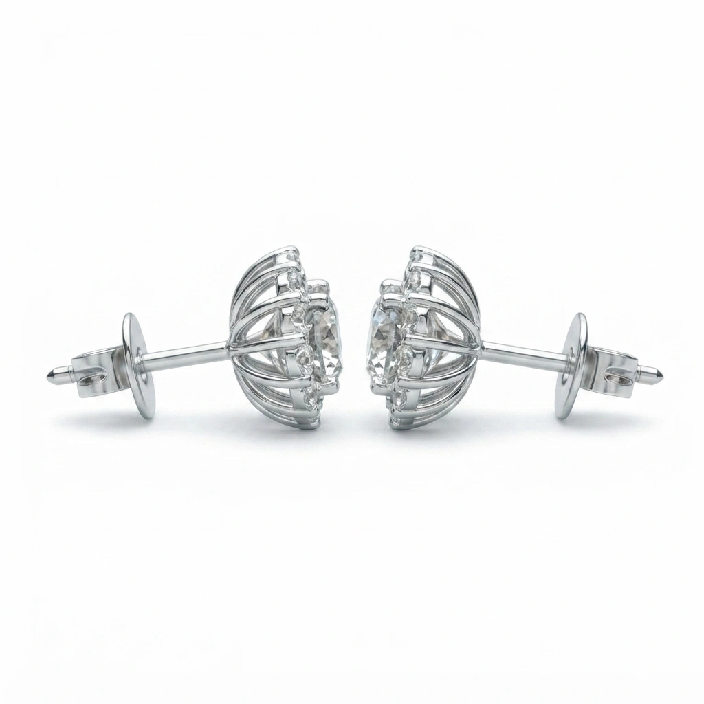 PT950 Platinum Round Brilliant Halo Diamond Stud Earrings view 4