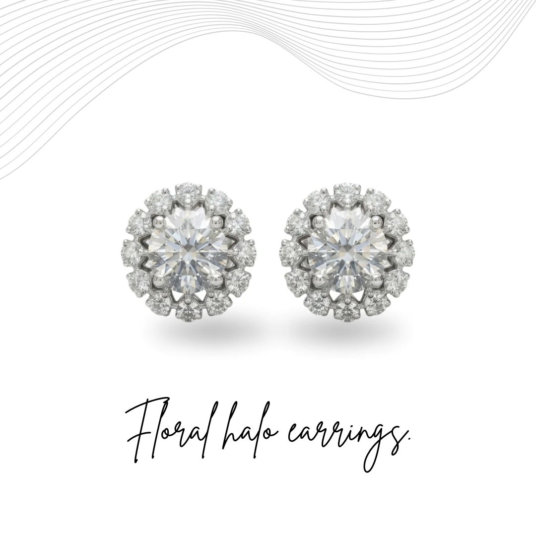 PT950 Platinum Round Brilliant Halo Diamond Stud Earrings