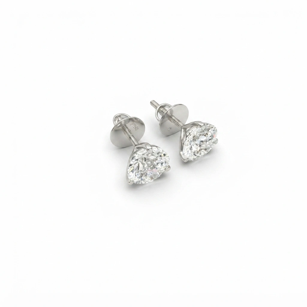 PT950 Platinum Round Brilliant Lab Grown Diamond Earrings view 3
