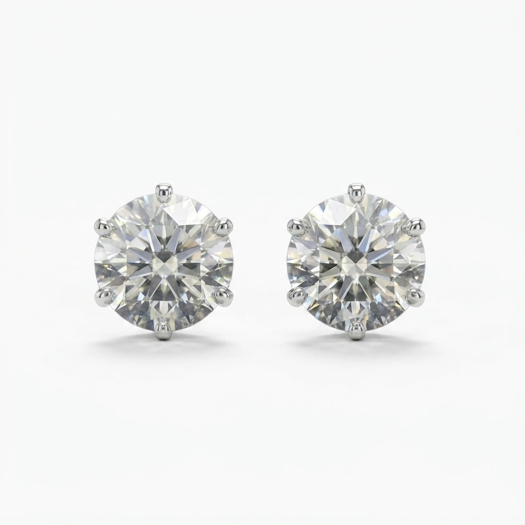 PT950 Platinum Round Diamond Stud Earrings | Classic Solitaire Earrings view 3