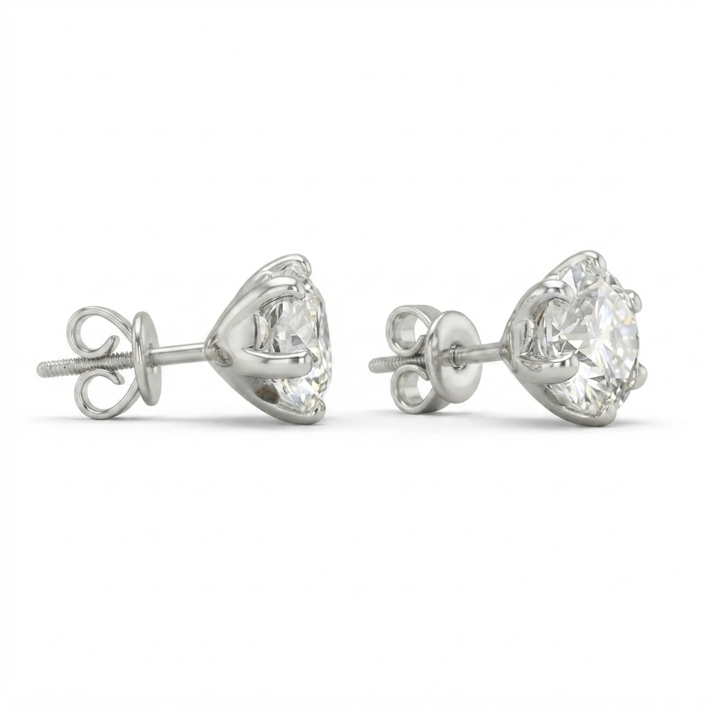 PT950 Platinum Round Diamond Stud Earrings | Classic Solitaire Earrings view 4