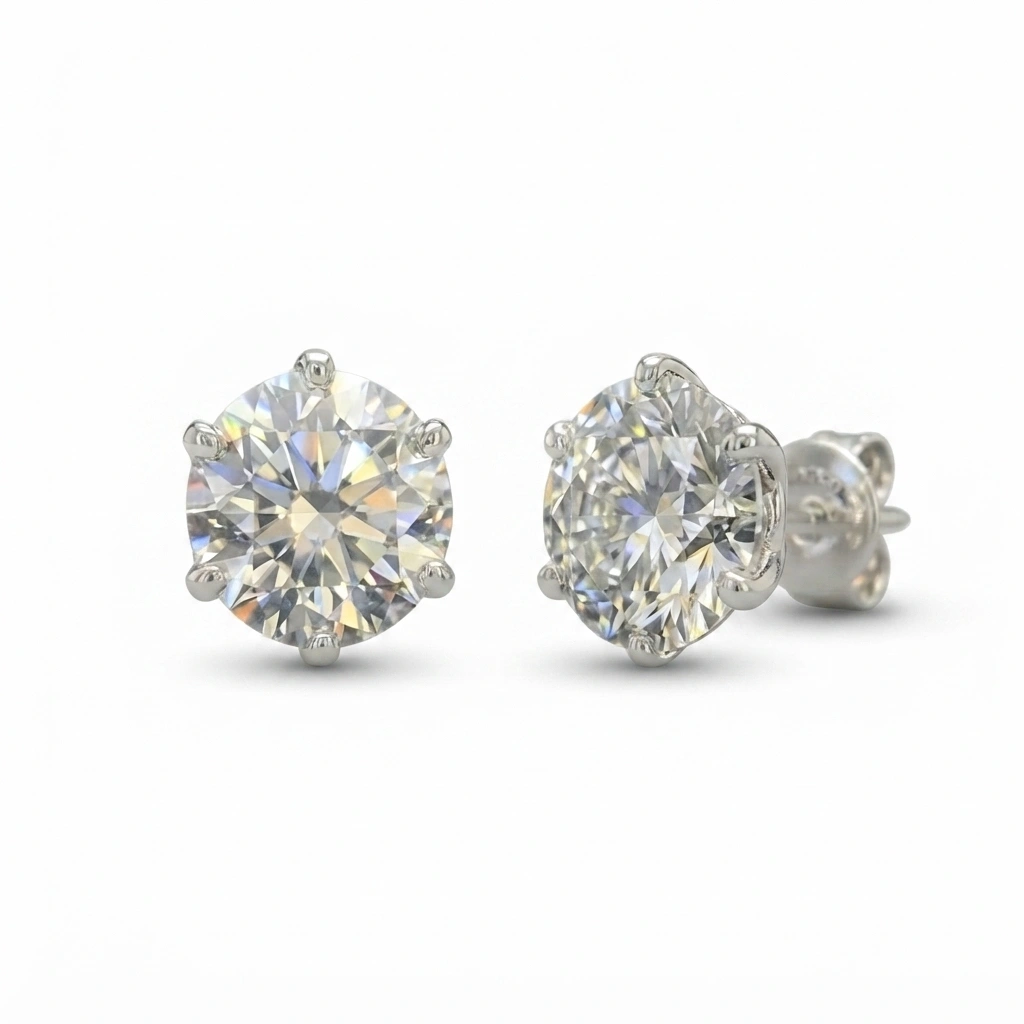 PT950 Platinum Round Diamond Stud Earrings | Classic Solitaire Earrings view 5