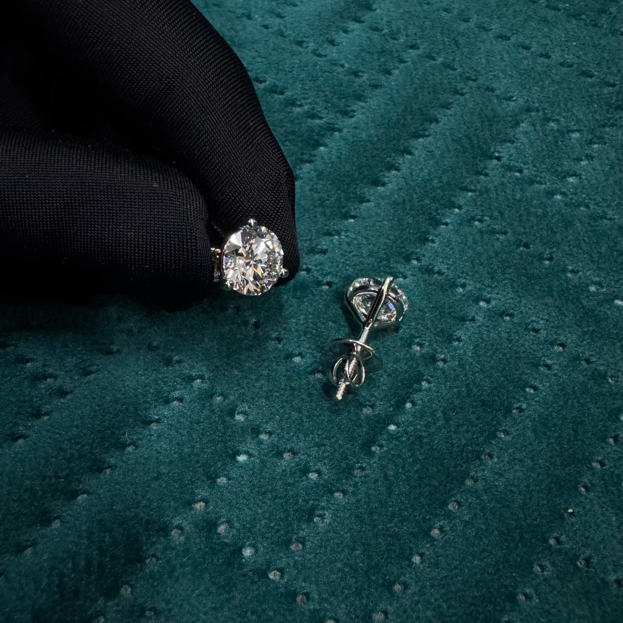 PT950 Platinum Round Diamond Stud Earrings 3 CT TW | 1.5 CT Each Diamond | Classic Solitaire Earrings view 6