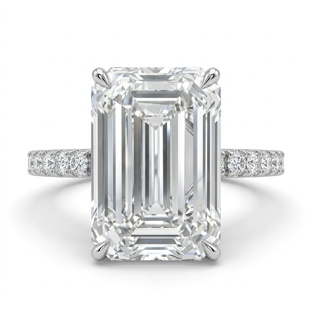 Emerald & Round-Cut Diamond Engagement Ring in PT950 Platinum view 3