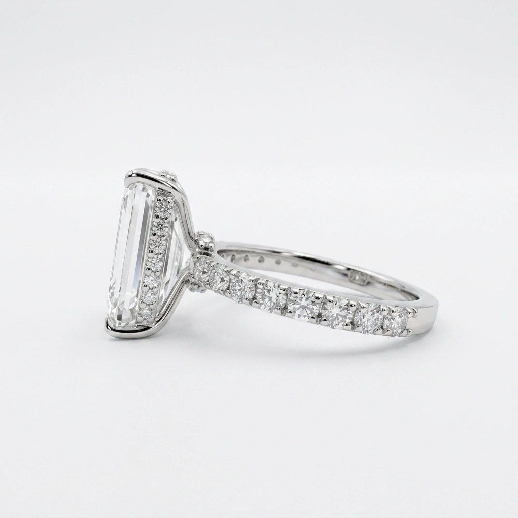 Emerald & Round-Cut Diamond Engagement Ring in PT950 Platinum view 4