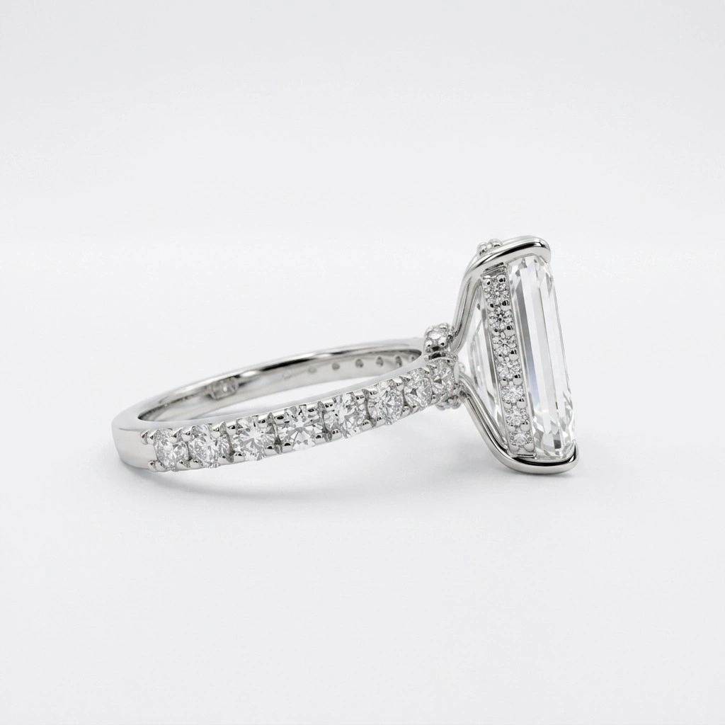 Emerald & Round-Cut Diamond Engagement Ring in PT950 Platinum view 5