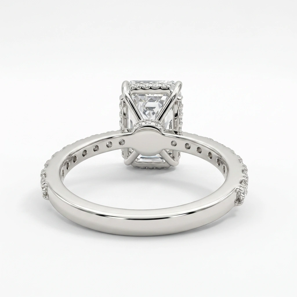 Emerald & Round-Cut Diamond Engagement Ring in PT950 Platinum view 6