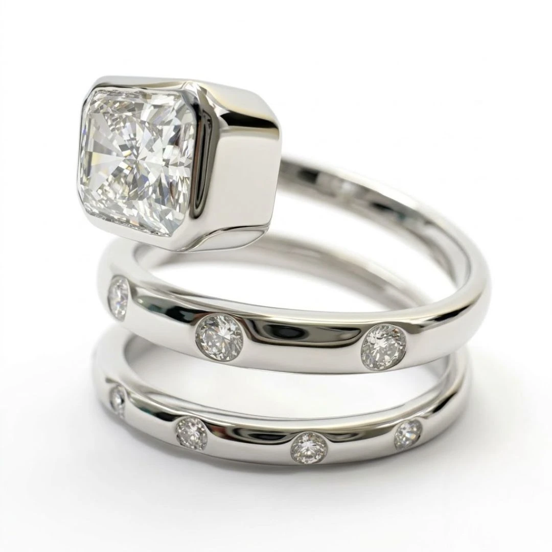 Radiant & Round Lab Grown Diamond Bezel Spiral Wrap Ring | PT950 Platinum | IGI Certified view 3
