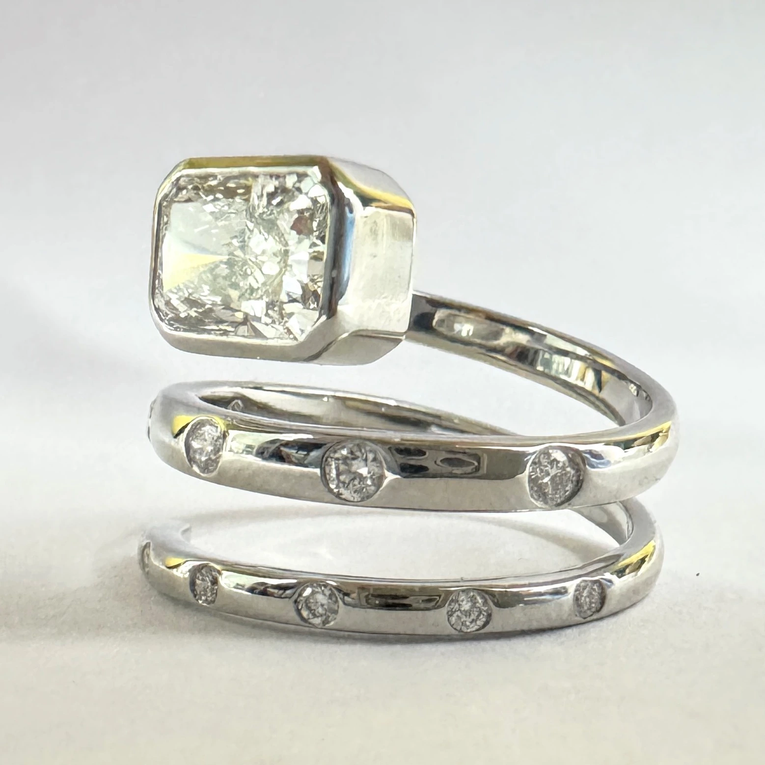 Radiant & Round Lab Grown Diamond Bezel Spiral Wrap Ring | PT950 Platinum | IGI Certified view 6