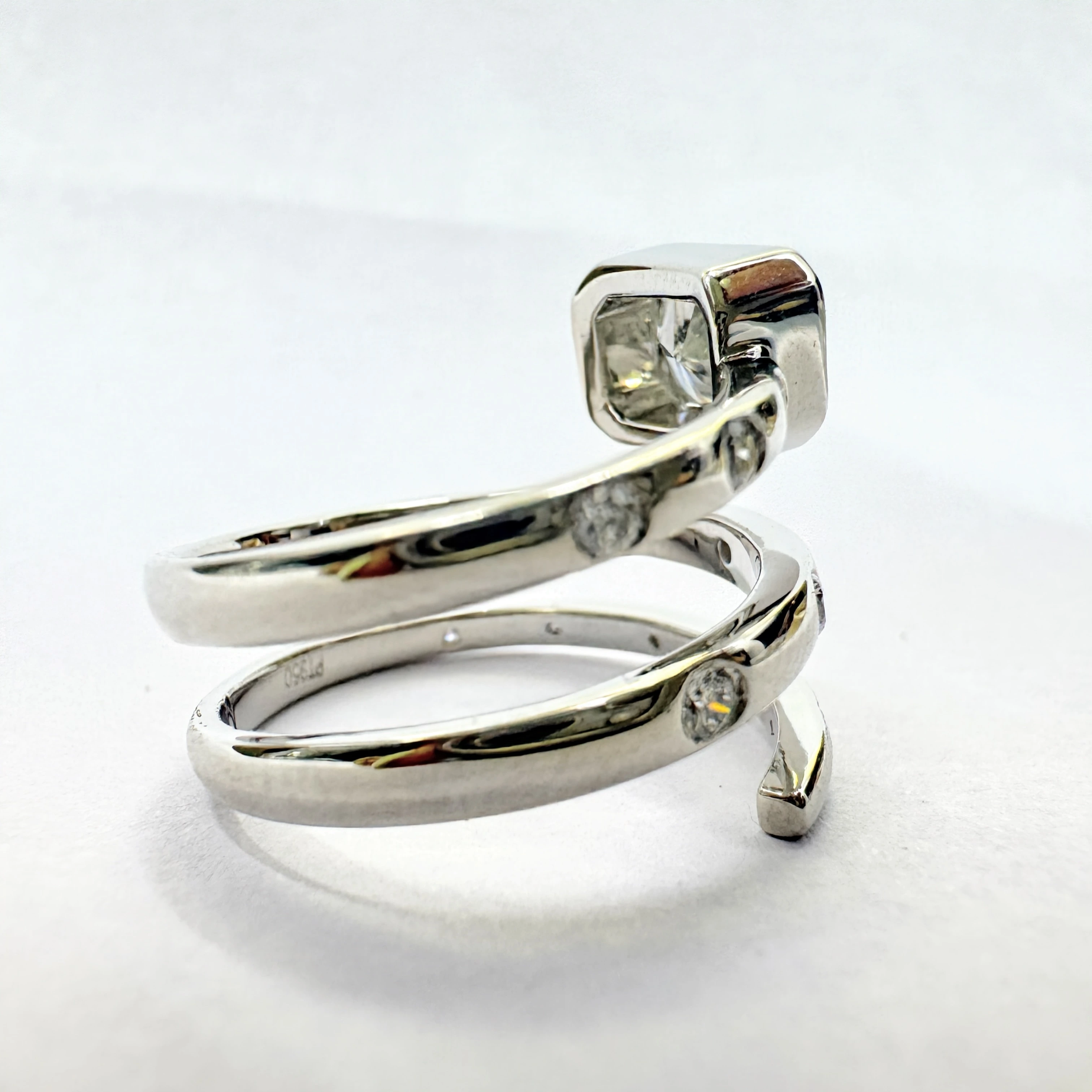 Radiant & Round Lab Grown Diamond Bezel Spiral Wrap Ring | PT950 Platinum | IGI Certified view 7