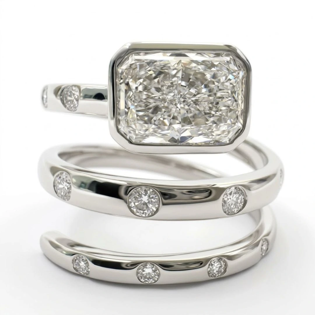 Radiant & Round Lab Grown East-West Diamond Ring | IGI Certified