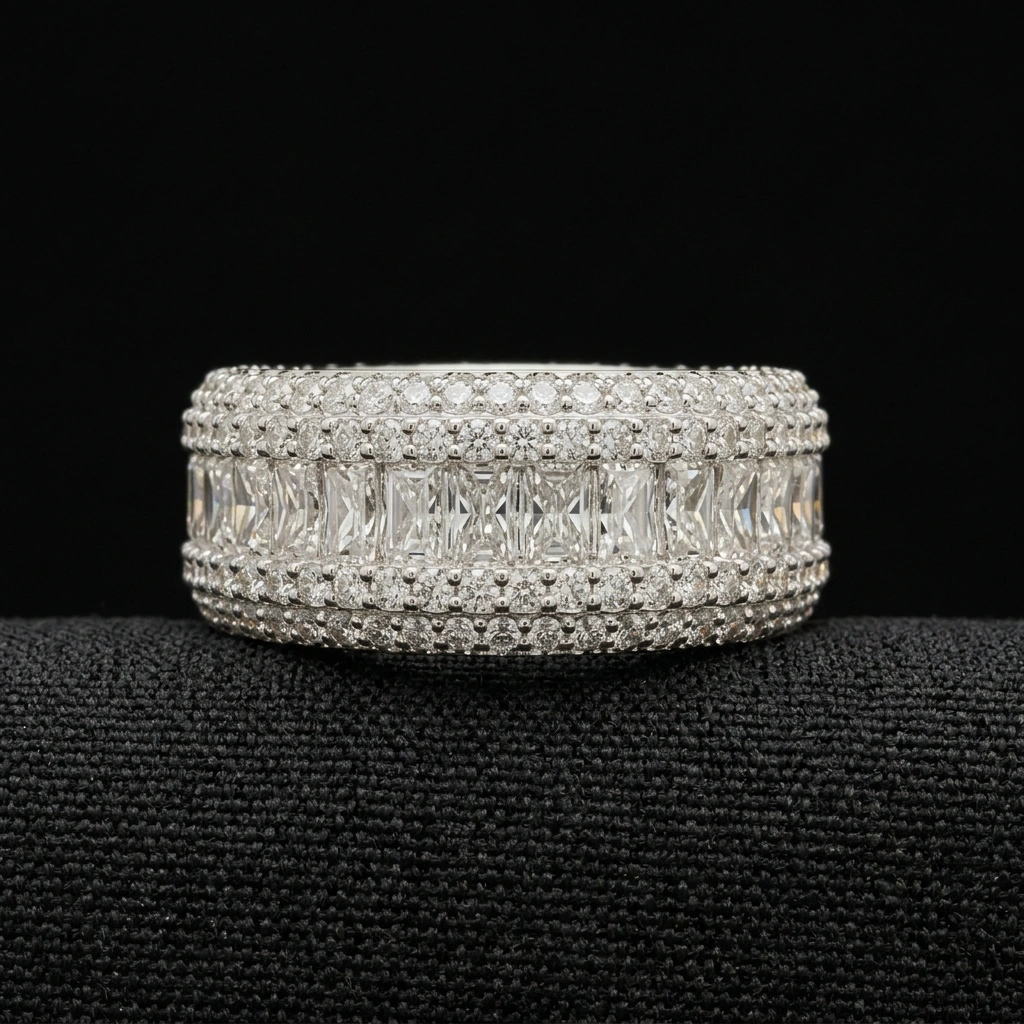 Radiant Diamond Statement Ring in PT950 Platinum | 3.22 TCW Wide Diamond Band Ring