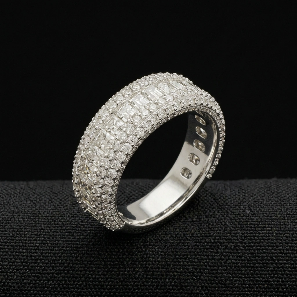 Radiant Diamond Statement Ring in PT950 Platinum | 3.22 TCW Wide Diamond Band Ring view 3