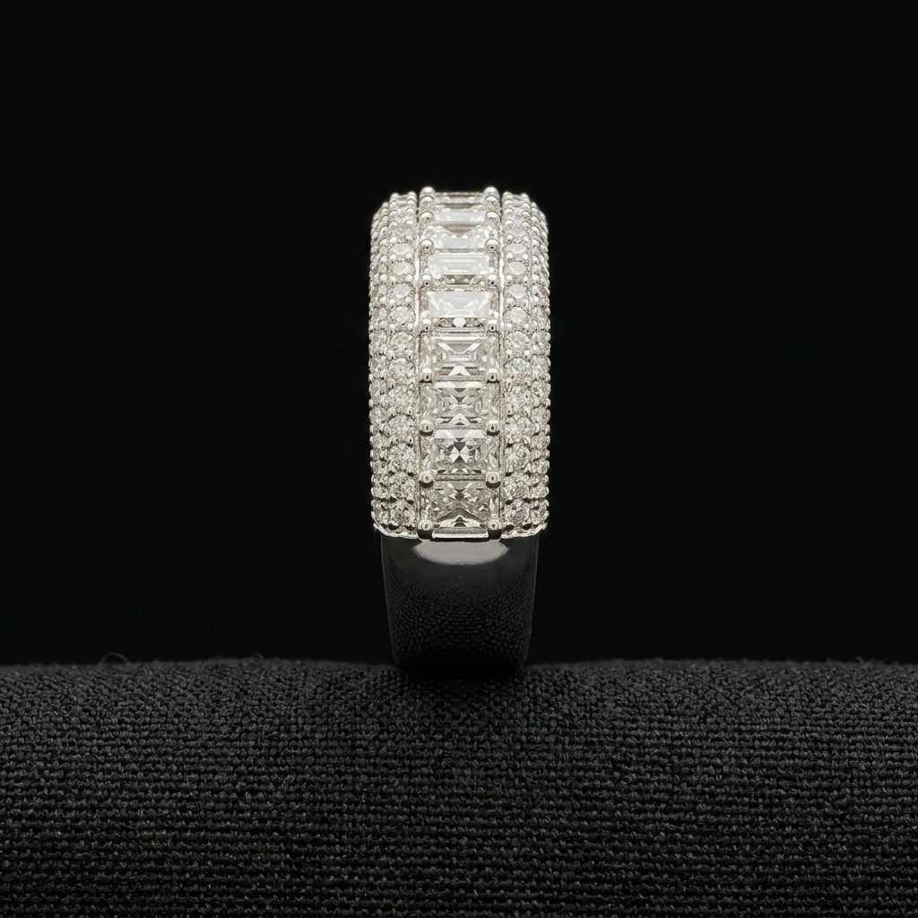 Radiant Diamond Statement Ring in PT950 Platinum | 3.22 TCW Wide Diamond Band Ring view 4