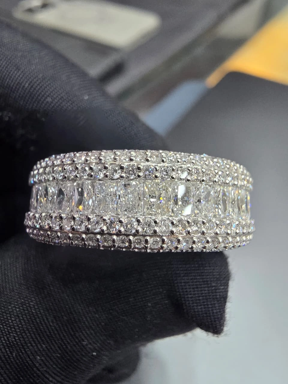 Radiant Diamond Statement Ring in PT950 Platinum | 3.22 TCW Wide Diamond Band Ring view 5