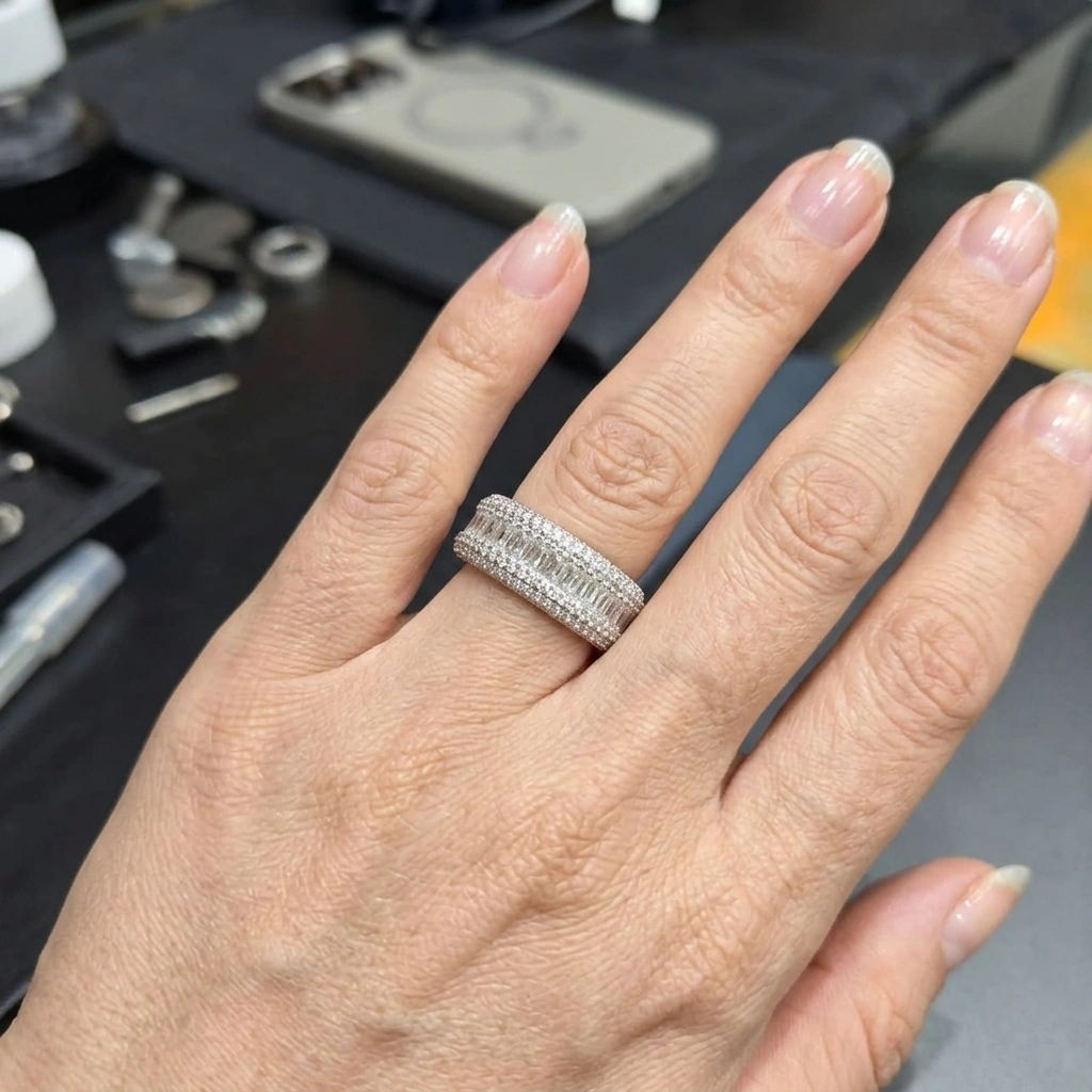 Radiant Diamond Statement Ring in PT950 Platinum | 3.22 TCW Wide Diamond Band Ring view 7