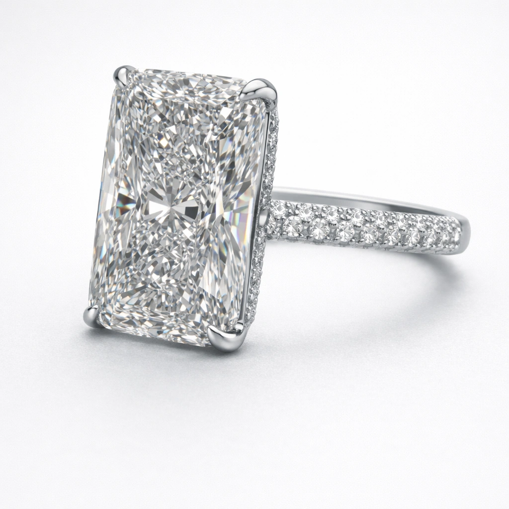 Radiant Pavé Platinum Diamond Ring view 3