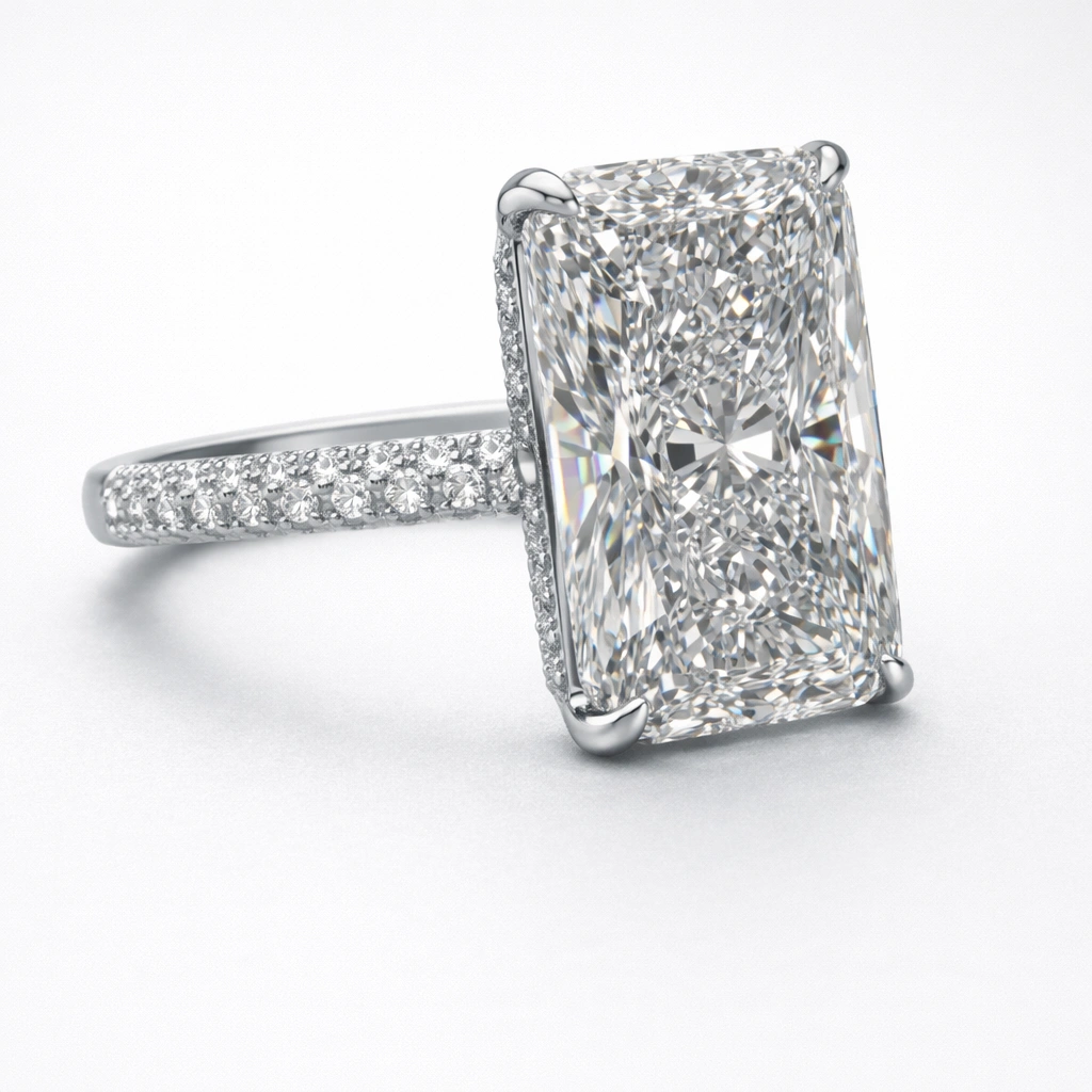 Radiant Pavé Platinum Diamond Ring view 4