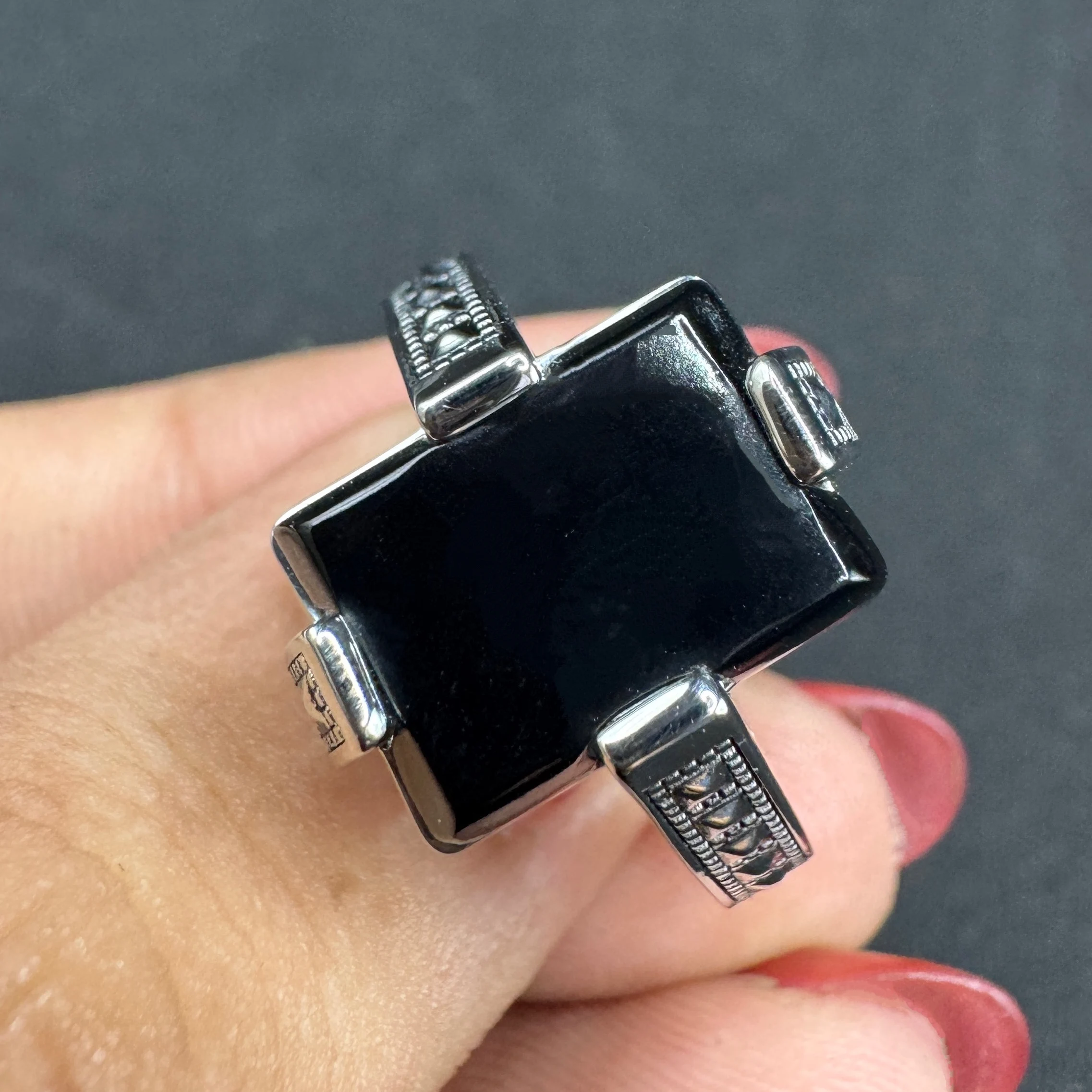 Rectangular Black Onyx Ring | PT950 Platinum view 7