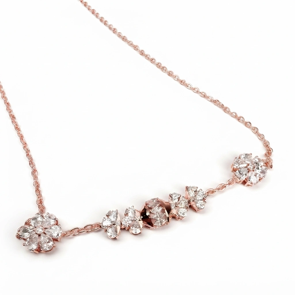 Rose Gold Diamond Statement Necklace | Fancy Shape Diamonds view 3