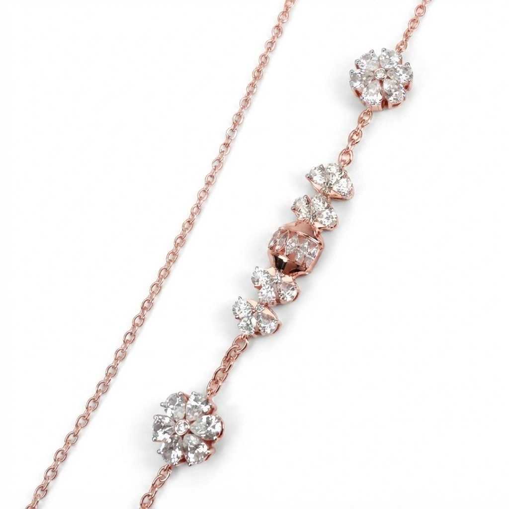 Rose Gold Diamond Statement Necklace | Fancy Shape Diamonds view 5