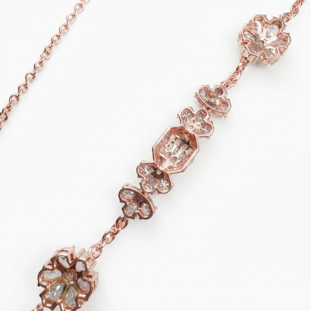 Rose Gold Diamond Statement Necklace | Fancy Shape Diamonds view 7