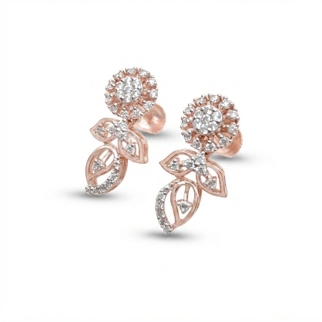 Rose Gold Earrings with 0.53 CT Round Lab Grown & Natural Diamonds view 3