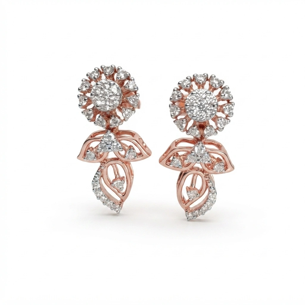 Rose Gold Earrings with 0.53 CT Round Lab Grown & Natural Diamonds view 4