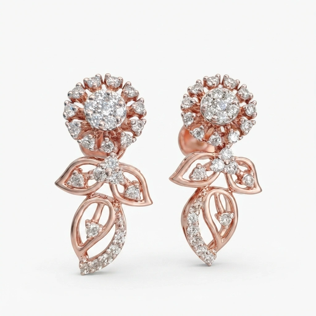 Rose Gold Earrings with 0.53 CT Round Lab Grown & Natural Diamonds view 5