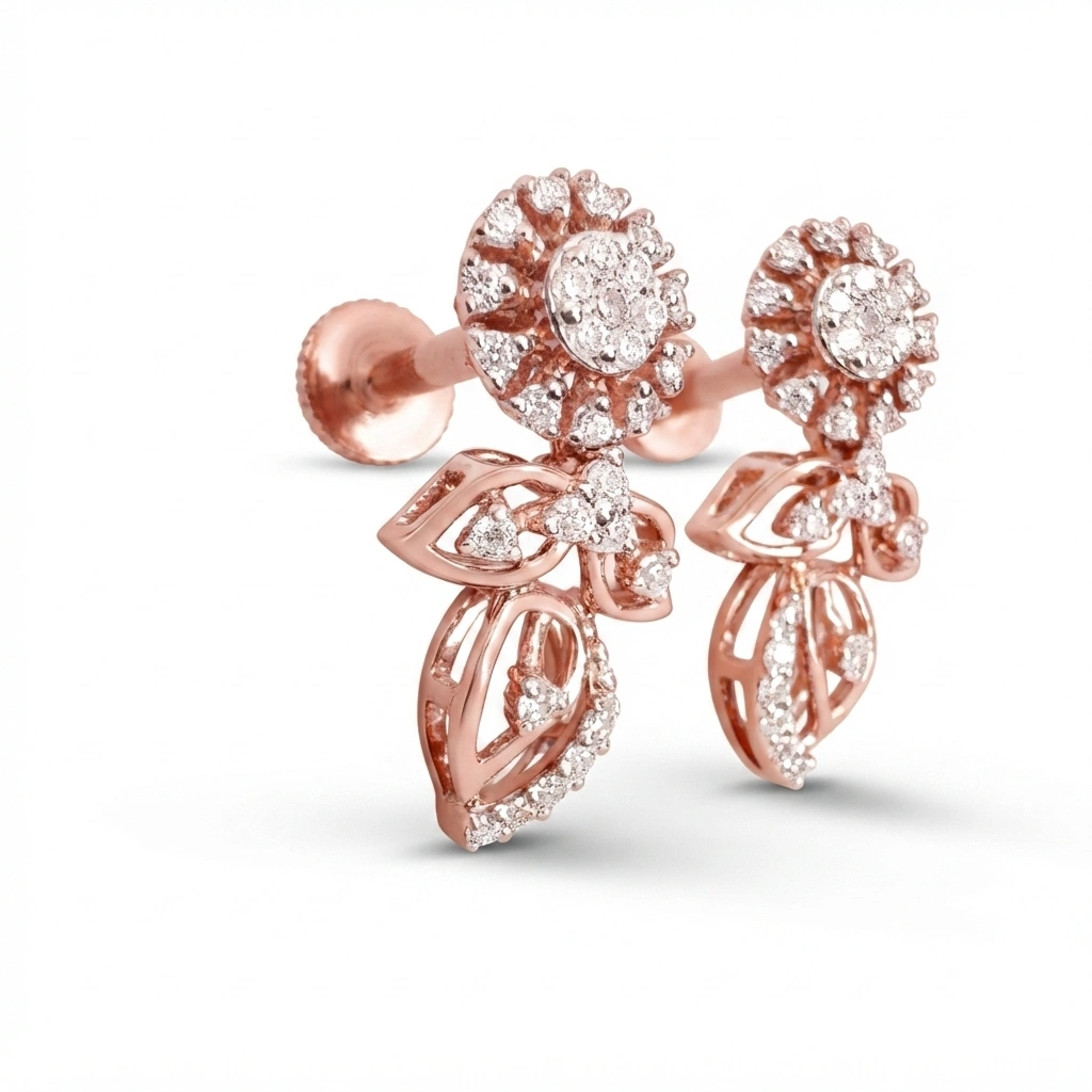 Rose Gold Earrings with 0.53 CT Round Lab Grown & Natural Diamonds view 6