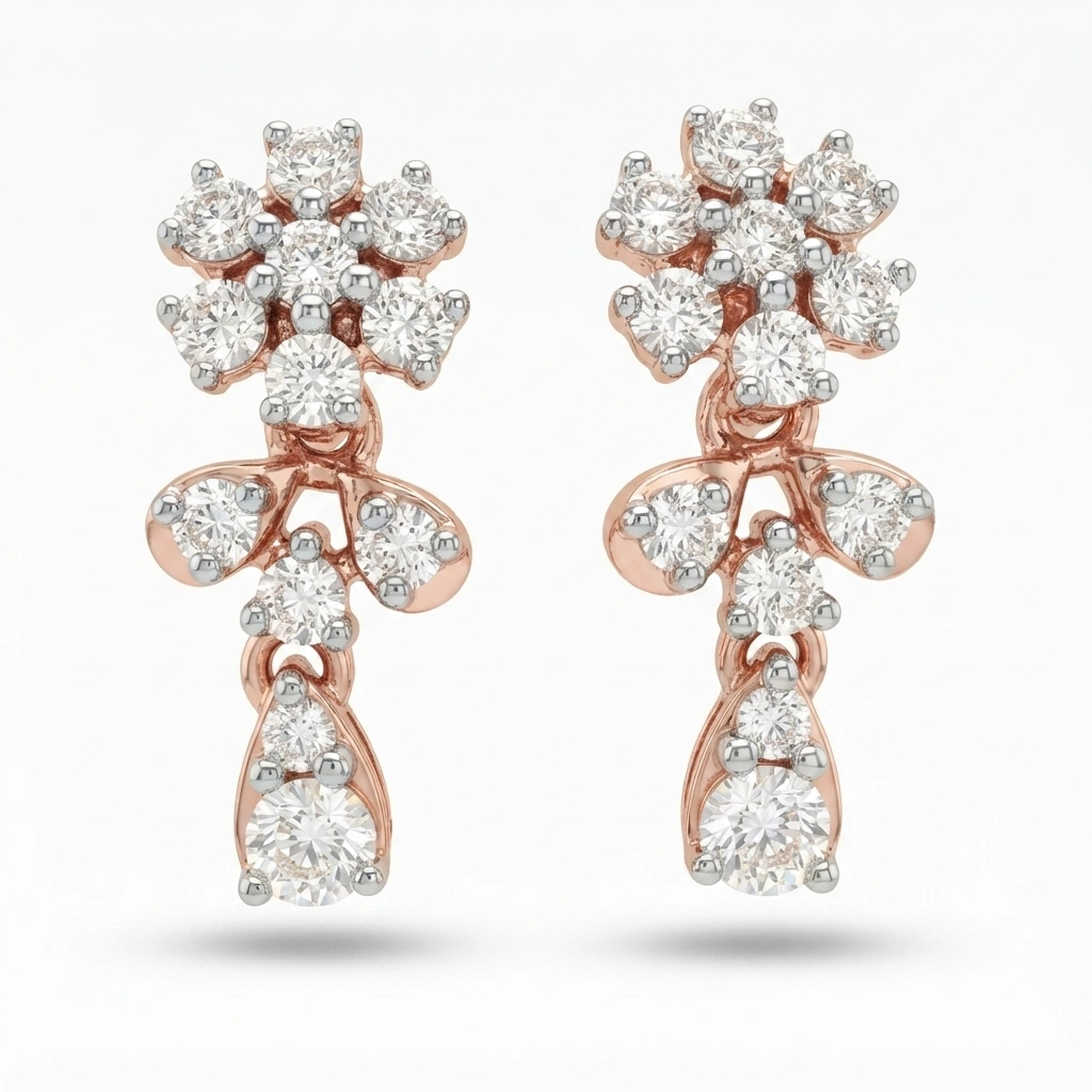 Rose Gold Earrings with Round-Cut Lab Grown & Natural Diamonds view 3