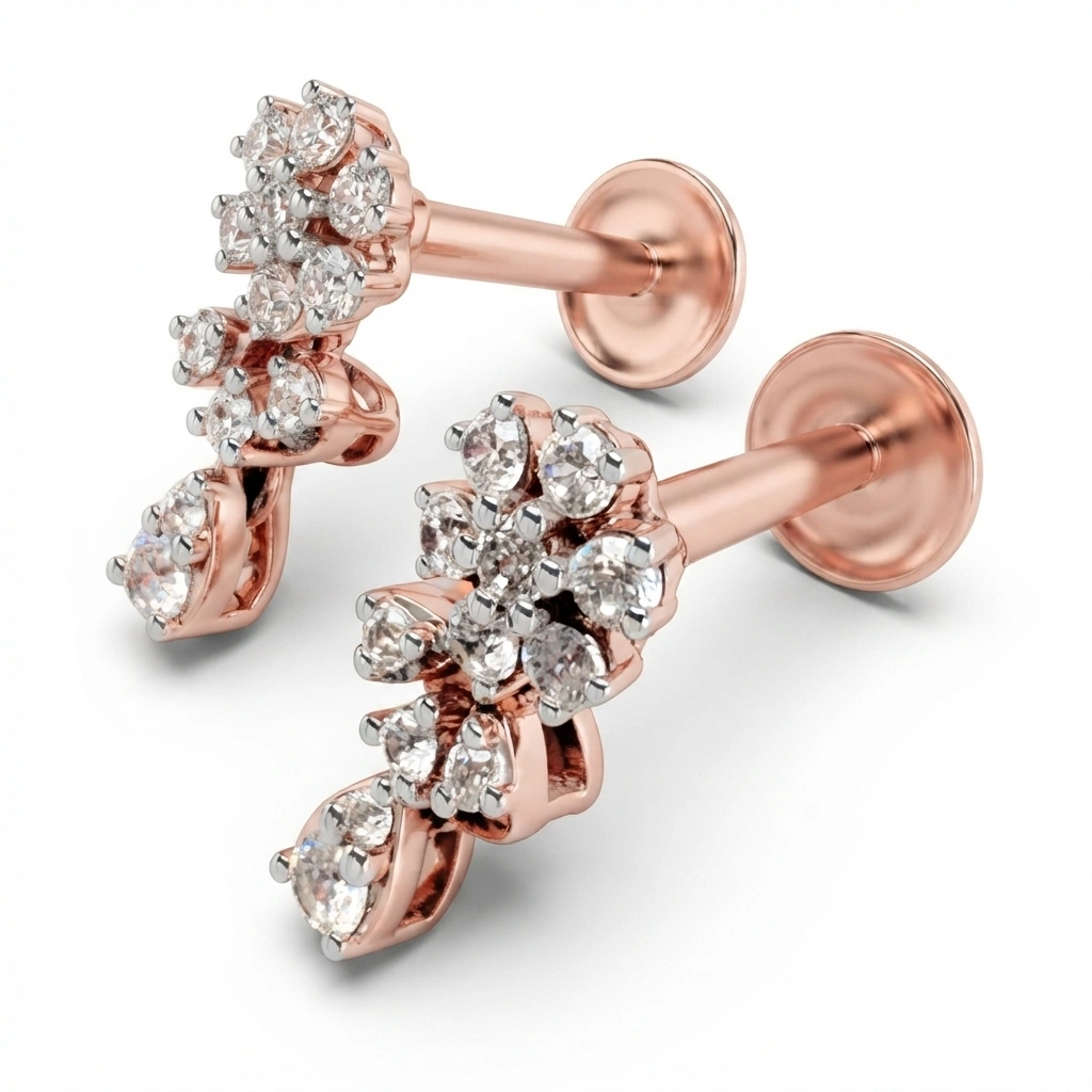 Rose Gold Earrings with Round-Cut Lab Grown & Natural Diamonds view 4