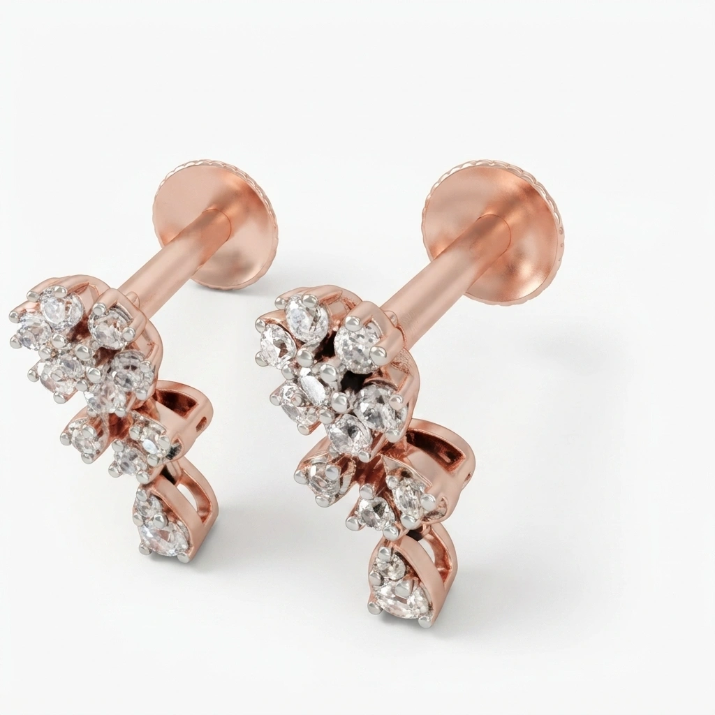 Rose Gold Earrings with Round-Cut Lab Grown & Natural Diamonds view 5