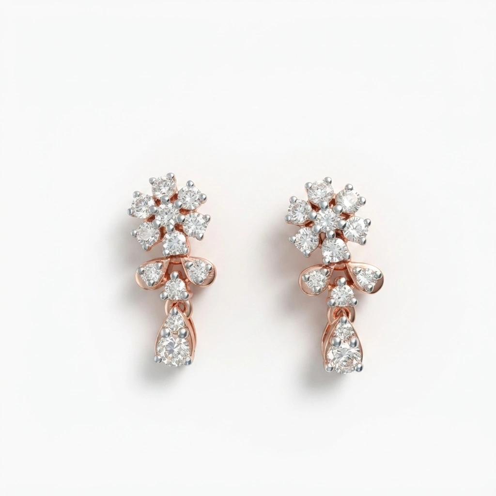 Rose Gold Earrings with Round-Cut Lab Grown & Natural Diamonds view 6